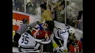 Derian Hatcher vs Chris Chelios amp Steve Smith vs Shane Churla  Stars vs Blackhawks Brawl 1995 [upl. by Tizes]