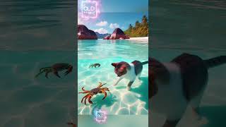 Cat explores the turquoise shallows of Seychelles fascinated by the crabs nearby shorts viral [upl. by Curley]