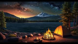 ASMR Video  Campsite with Campfire amp Tent Lake and Snow Mountains Night Relaxing Calming Soothing [upl. by Ydnagrub604]