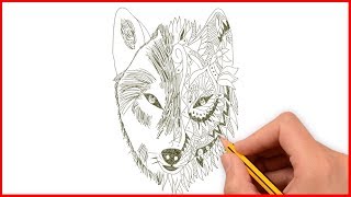 How to Draw a Wolf face  Wolf tattoo in two Parts  Speed Drawing [upl. by Allit931]