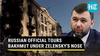 Russias Donetsk head visits Bakhmut Putins official dares Zelensky with trip video  Watch [upl. by Zigrang]