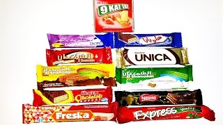 Trying out a lot of candy bars from different countries [upl. by Ahsen]