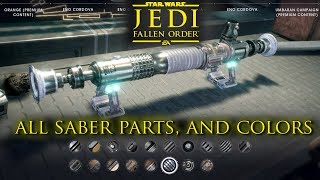 Jedi Fallen Order  All Lightsaber Parts Colors Customization Options [upl. by Strader]