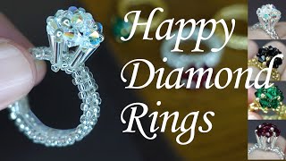 【DIY】💍Happy Diamond Rings Beading TutorialBicones ringビーズステッチソロバン型ビーズでダイヤモンドリングの作り方💍串珠手作串珠制作水晶钻戒教程 [upl. by Cirre971]