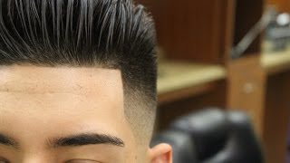 Slicked Back Pompadour with Bald Fade pomp scissor haircut razor fade [upl. by Bess]