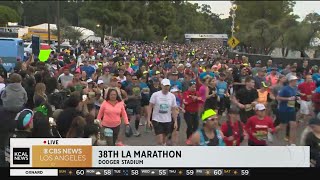 38th annual LA Marathon gets underway near Dodger Stadium [upl. by Naval820]