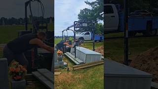 Setting an Oversize Grave Liner Part 2 graveliner funeral cemetery burial vaultman oversize [upl. by Ydur]