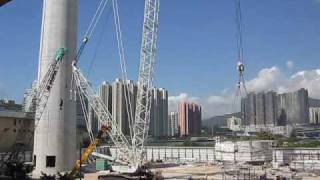 Demag CC2800 SWSL demolishing chimney Part 2 [upl. by Woehick]