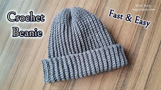 How to Crochet Beautiful Ribbed Beanie for Beginners  Fast amp Easy  Heklana kapa [upl. by Esbenshade]