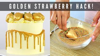 GOLD STRAWBERRY HACK  GOLDEN DRIP CAKE │ HOW TO COLOUR CHOCOLATE STRAWBERRIES │ CAKES BY MK [upl. by Eira25]