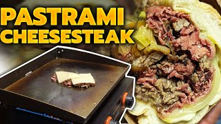 Pastrami Cheesesteak Sandwich on Amorosos Italian Roll  Cooking on the Blackstone 22quot Griddle [upl. by Ahsasal]