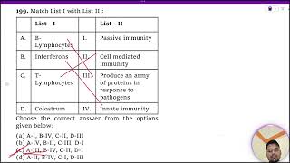 Match List I with List II  List  I List – II A BLymphocytes I Passive immunity B Interferons II [upl. by Melva597]