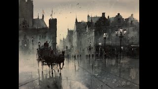 A Rainy Cityscape Watercolor painting [upl. by Stanwood]