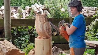 Chainsaw Carving an Owl Stepbystep [upl. by Lundell]