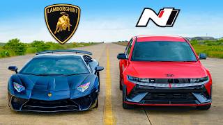 Lambo Aventador SV v Hyundai IONIQ 5 N DRAG RACE [upl. by Oremoh]