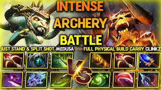 INTENSE ARCHERY BATTLE  JUST STAND amp SPLIT SHOT MEDUSA VS FULL PHYSICAL BUILD CLINKZ  Dota 2 [upl. by Ydde]