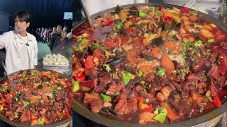 A Chinese Guy Cook Free Meals  Pork Noodles Food for the old on the Street in a Village [upl. by Ittap]