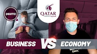 WORLDS BEST BUSINESS CLASS  Qatar Airways Qsuite vs Economy [upl. by Lleinnad]