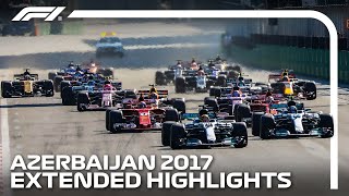 Ricciardos Chaotic Baku Win  Extended Race Highlights  2017 Azerbaijan Grand Prix [upl. by Eseilana204]