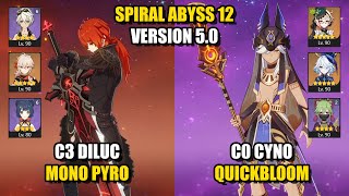 Diluc Mono Pyro amp Cyno Quickbloom  Spiral Abyss 50  Genshin Impact [upl. by Lianna375]