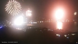 New Year 2024 Celebration Fireworks  Lamai Bay  Koh Samui  Thailand  From Samui Webcam [upl. by Aicekan]