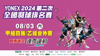 YONEX 2024年第二次全國羽球排名賽｜甲組四強乙組會外賽 第四場地 20240803 六 [upl. by Etiuqal]