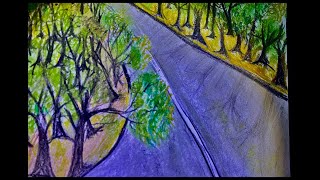 oil pastel drawing roadside scenery [upl. by Collayer]