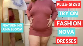 🤍💙 Plussized Try On Fashion Nova Dresses  Natural 40 Curvy Woman 🤍💙 [upl. by Hara]