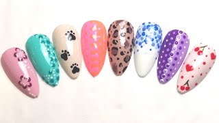 NAIL ART 8 Different Beginner Dotting Tool Gel Designs [upl. by Nos]