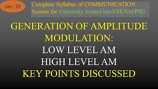 Generation of Amplitude Modulation  Low Level AM  High Level AM  Com Sys  R K Classes  Lec22 [upl. by Baily]