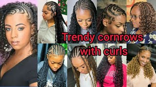 Trendy cornrows hairstyles with curls  Fulani braids hairstyles  Cornrows styles 2024 [upl. by Lezah597]