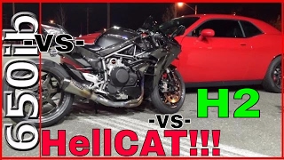 Ninja H2 vs Dodge SRT HellCAT amp 1000HP FoxBody Mustang [upl. by Elicia]