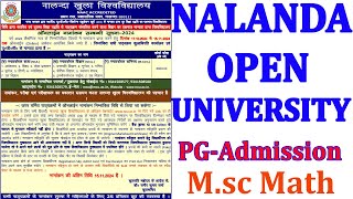 NALANDA OPEN UNIVERSITY PG ADMISSION  NOU MSC MATH ADMISSION  NOU MASTER DEGREE COURSE [upl. by Lede168]