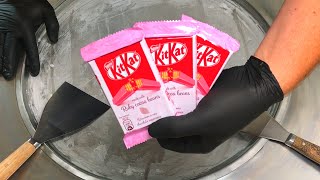 KitKat Ice Cream Rolls  how to make pink chocolate KitKat Ruby cocoa beans rolled Ice Cream  ASMR [upl. by Eidlog]