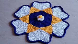 Easy way to making a beautiful woolan new design flower 💮Doormat [upl. by Lrig]