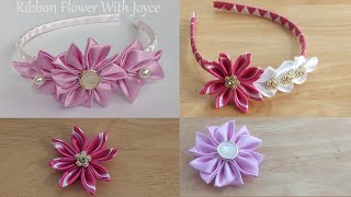 How to make ribbon headband🎀 DIY Ribbon Headband 🎀 Satin Flower 🎀 Ribbon Flower With Joyce [upl. by Asseralc]