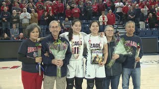 Gonzaga womens basketball team honors five seniors [upl. by Atekihc]