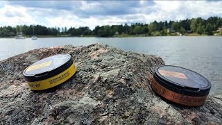 Snus reviews 94amp95 Lundgrens Perforerad Portion amp Lundgrens Skåne Vit filmed in Sweden [upl. by Edorej272]