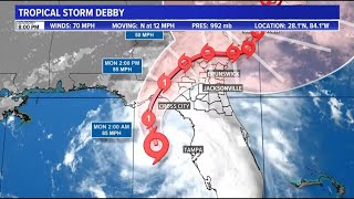 TRACKING DEBBY Tropical Storm Debby nears hurricane strength as it eyes Florida landfall [upl. by Eedna]