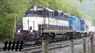 NBER GP8 1603 and LVRR GP20 9050 Leaving Bellefonte Sunnyside Yard in Rain with Hopper Train [upl. by Ailero]