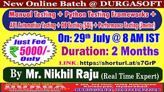 Manual Testing  Python Testing Frameworks  API Automation Testing Online Training  DURGASOFT [upl. by Htebaile]