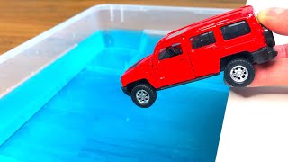 Diecast Model Cars Sliding Into The Blue Water from both sides [upl. by Ithnan]