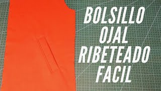 🚀Cómo hacer BOLSILLO RIBETEADO bolsillo OJAL paso a paso de la manera más fácil y prolija👕🧵 [upl. by Aineles]