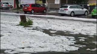 Winter in summer in Germany  An exceptional hailstorm covers Reutlingen today [upl. by Einnhoj]