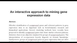 An interactive approach to mining gene expression data [upl. by Whallon41]