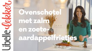 Sandra Bekkari tipt ovenschotel met zalm en zoeteaardappelfrietjes [upl. by Ilrebma]