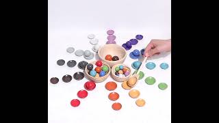 Ball And Cup Montessori Baby Wooden Rainbow Color Sorting Toy Magnetic Bead Clip Color Sorting Game [upl. by Anum]