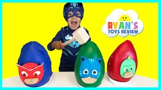 SMASHING EGGS PJ MASKS Play Doh Surprise Eggs [upl. by Nyliram]