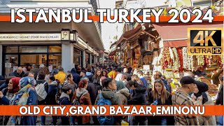 ISTANBUL TURKEY OLD CITY CENTER GRAND BAZAAREMINONUSIRKECI 4K ULTRA HD WALKING TOUR VIDEO 2024 [upl. by Darline410]