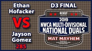 2019 NWCA Multi Divisional Duals  D3 Final  Ethan Hofacker vs Jayson Gomez 285 [upl. by Noyr319]